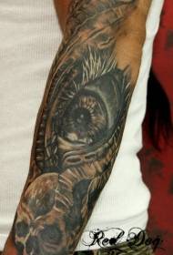 arm very realistic mysterious eyes with skull tattoo pattern