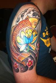 Bold wonderful lotus and squid color tattoo pattern