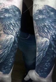 Black crow and white wings arm tattoo pattern