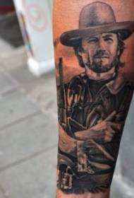besoa zuri-beltzezko clint Eastwood erretratua tatuaje eredua