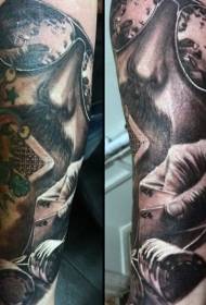 Arm gorgeous gambling theme male portrait tattoo pattern
