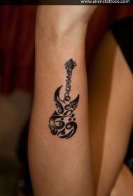 arm cute tribal style black and white guitar shape tattoo pattern