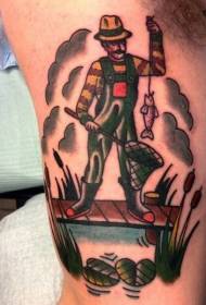simple color man with fish arm tattoo pattern
