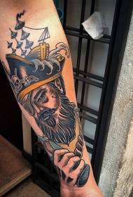 old school color old pirate arm tattoo pattern