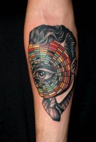 arm mysterious half portrait semi-decorative colorful tattoo pattern
