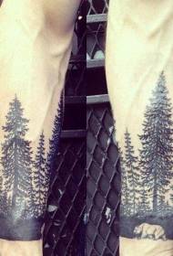 Arm design style black and white forest with bear tattoo pattern