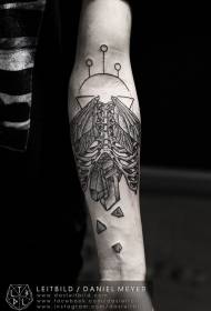 arm black and white sting bones and wings gravel tattoo pattern