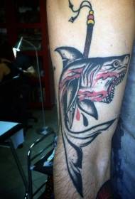 Old schoo blood dagger and shark arm tattoo pattern