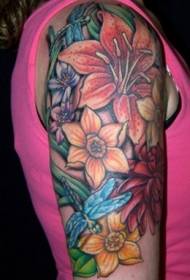 big arm bright tropical flower tattoo pattern