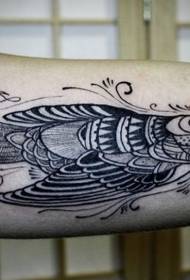 old school arm hand-painted black bird tattoo pattern