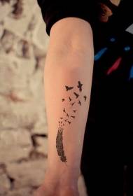small black feather and bird tattoo pattern