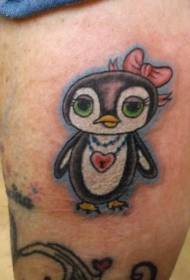 Beautiful cartoon penguin tattoo pattern on the arm