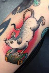 old school arm mouse with spool tattoo pattern