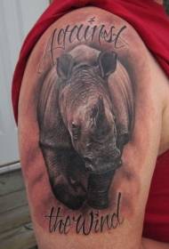 arm realistic Rhino portrait and letter tattoo pattern