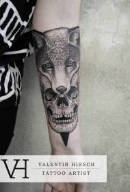 Fox Head) And skull black gray pricked arm tattoo pattern