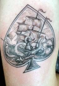 arm nautical theme black Peach contour with octopus sailboat tattoo pattern