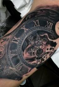 arm personality mechanical clock black gray tattoo pattern