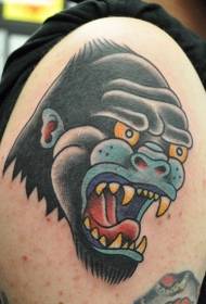 old school arm color gorilla head tattoo pattern