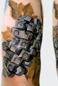 håndmalte fargede tastaturtaster med tatoveringsmønster for bladarm