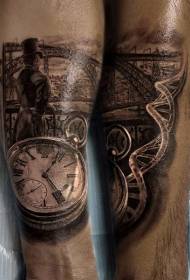 arm old school very delicate clock with men's tattoo pattern