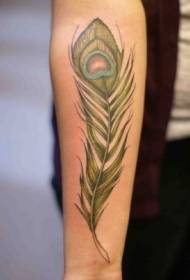 earm ienfâldige ûntwerp fan kleurrike peacock feather tattoo patroan