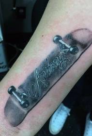 realistic skateboard commemorative and English name arm tattoo pattern