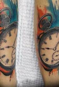 simple design of color splash ink with clock arm tattoo pattern