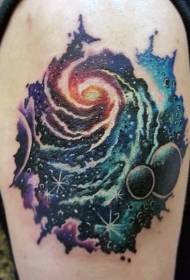 big arm color cartoon style space tattoo pattern