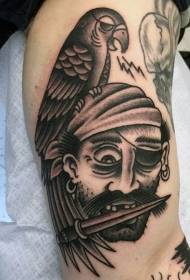 old school black and white old pirate tattoo with bird arm tattoo pattern