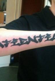 man arm black bold letter tattoo pattern
