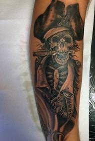 braso hindi kapani-paniwala sinaunang itim at puting pirata skeleton tattoo pattern