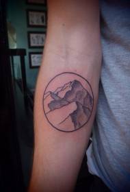 arm simple black round and mountain tattoo pattern