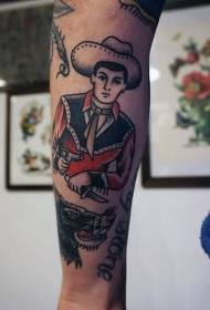 modèle de tatouage de bras denim couleur old school peint à la main