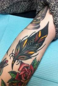 beautiful colorful old school feather arm tattoo pattern
