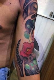 lengan warna kartun pola tato bunga sederhana