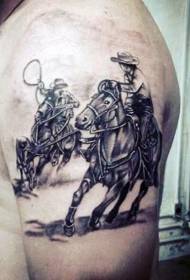 arm black and white western cowboy and horse tattoo pattern