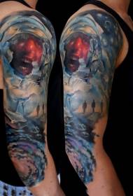 手臂令人難以置信的色彩空間和宇航員肖像紋身圖案