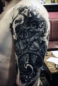 interesting realistic black iron chain wheel arm tattoo pattern