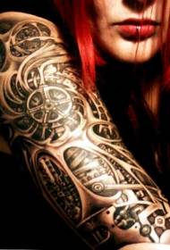 girl arm black biomechanical gear tattoo pattern