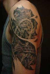 traditional Black and white mechanical gear arm tattoo pattern