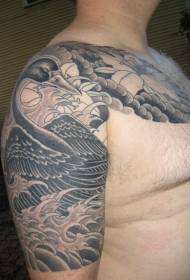 half-american swan and flower tattoo pattern