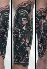 kalf old school zwart en wit militaire jongen tattoo patroon