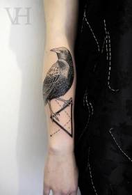 brazo sorprendente realista patrón de tatuaxe de ave e triángulo
