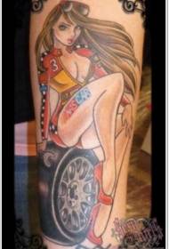 arm cartoon style colored sexy locomotive woman tattoo pattern