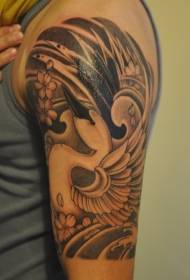 big arm Japanese style swan flower tattoo pattern