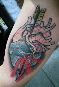 arm colored delicate heart with arrow tattoo pattern