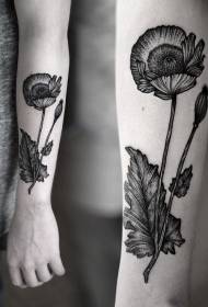 old school arm black poppies tattoo pattern