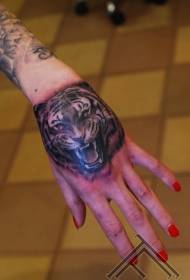 arm Black and white hand drawn style roaring tiger tattoo pattern