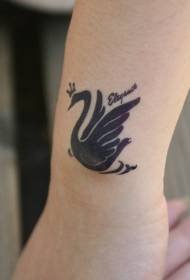 wrist cute black swan crown and letter tattoo pattern