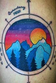 arm multicolored night mountain tattoo pattern
